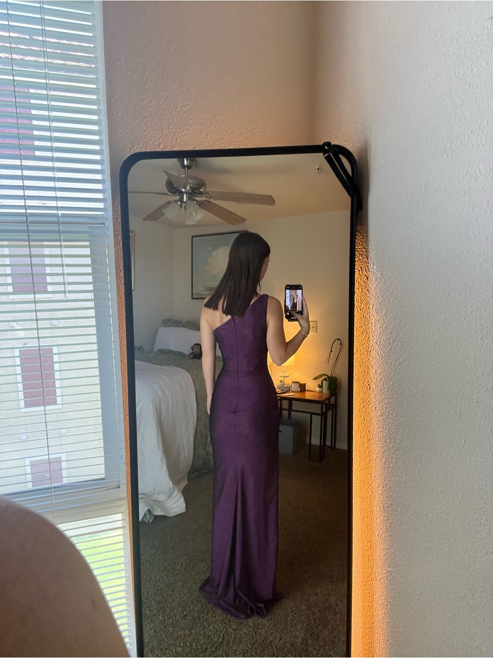 Sherri Hill One-Shoulder Purple rhinestones Evening Gown with High Slit - Picture 2 of 5
